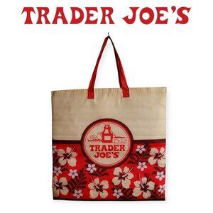 Trader Joes Y2K Vintage Aloha Tote Bag Cream Red Reusable Grocery Beach Bag